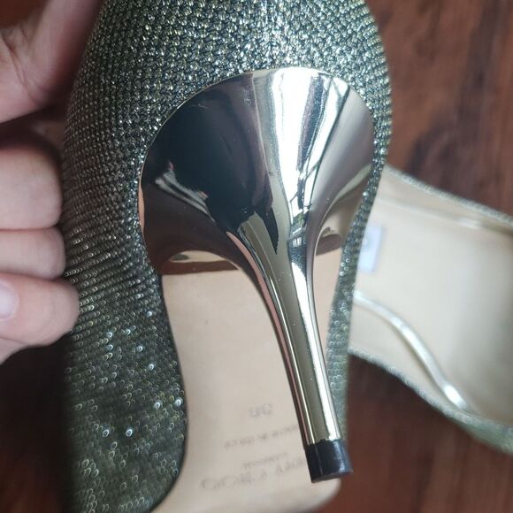 Jimmy Choo Shimmery Gold Mesh Overlay Wedding Party Kitten Heels Size 38 - Picture 5 of 11